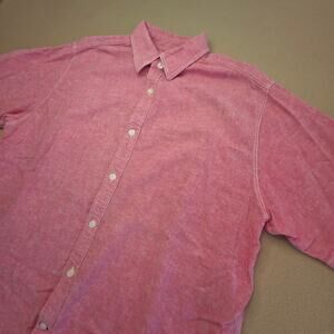 Ted Lapidus Red Linen Cotton Blend Short-Sleeve Button-Up Shirt Sz Large